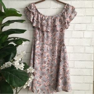 PINK OWL Off the Shoulder Pastel Blue Pink Floral Mini Dress - Size Small